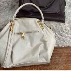 White faux leather purse with goldtone hardware